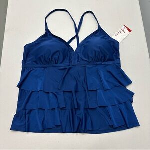 Catalina Navy Blue Padded Ruffle Spaghetti Strap Swim Top - Size 2X
